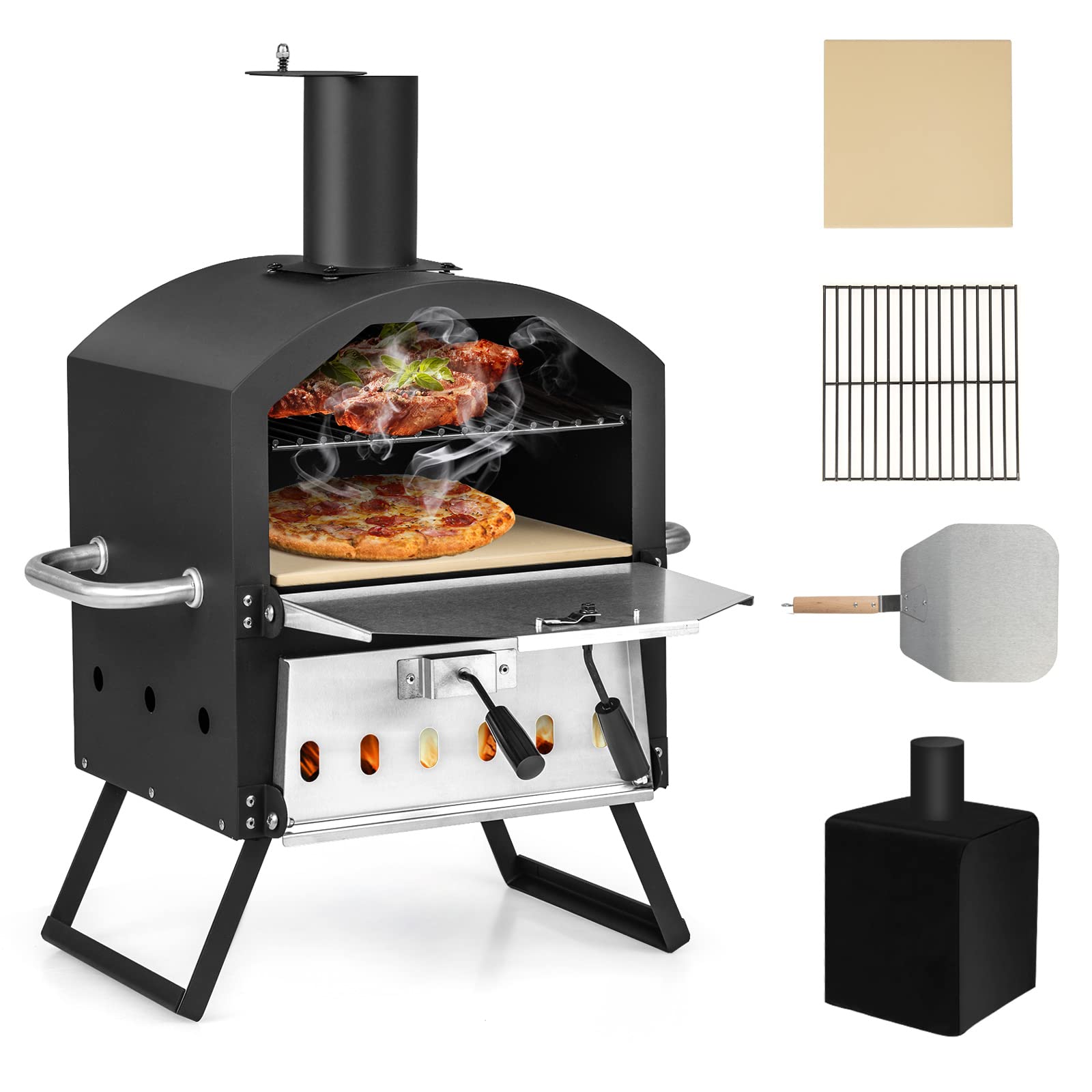 COSTWAY front view of assembled outdoor pizza oven showing full unit and door for fast cooking