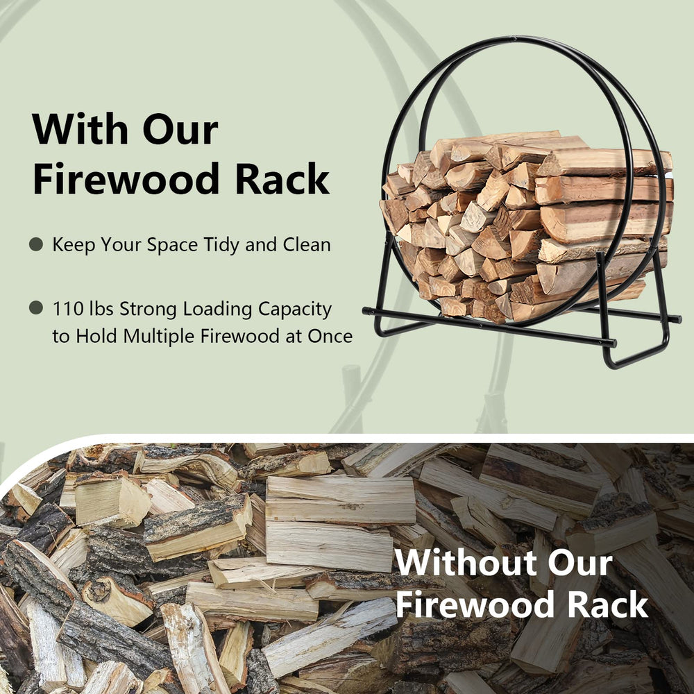 COSTWAY log hoop beside indoor fireplace showing quick access to wood and cozy benefit