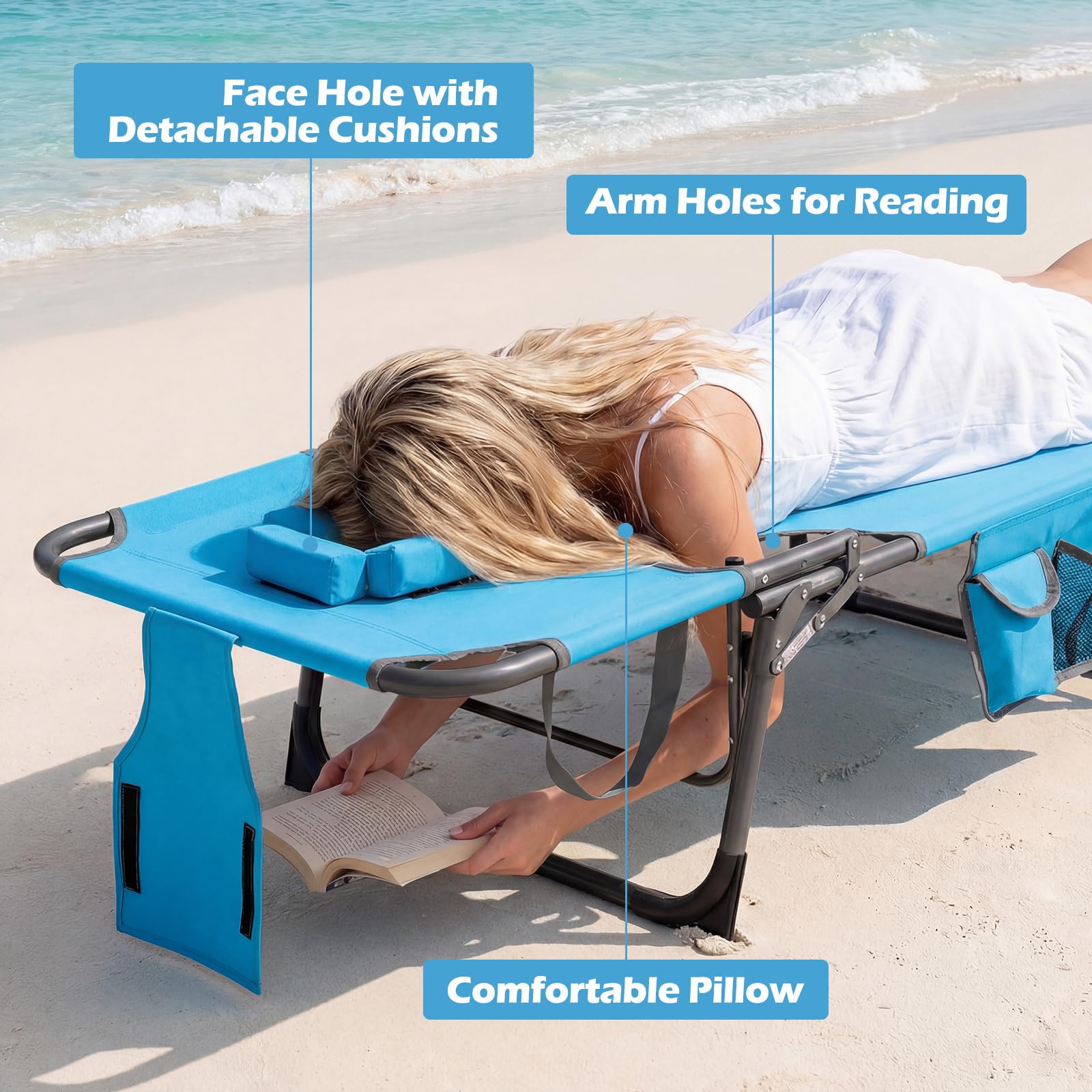 COSTWAY folded chair in hand demonstrating lightweight portability benefit
