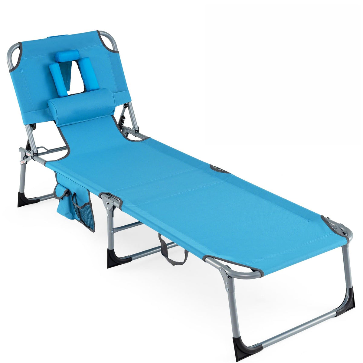 COSTWAY front view of lounge chair showing full reclining positions and sturdy frame benefit