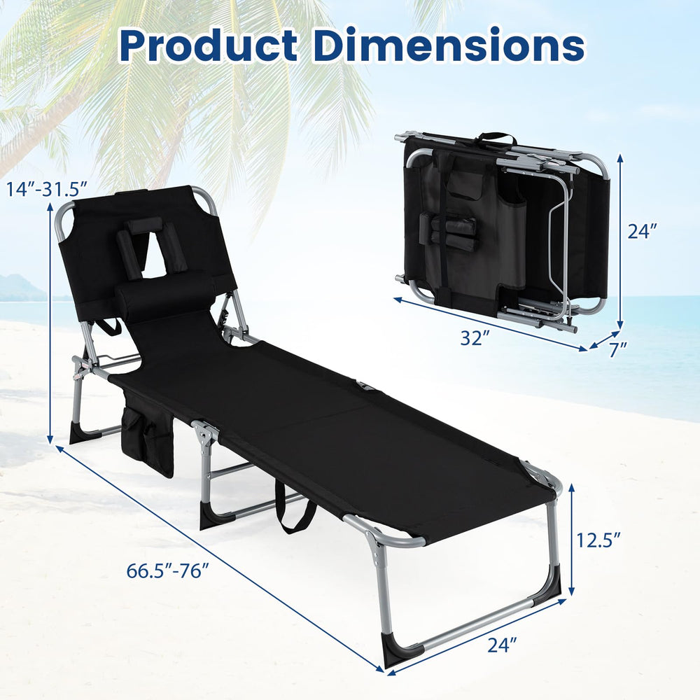 COSTWAY lounge chair in beach setting for portable outdoor relaxation