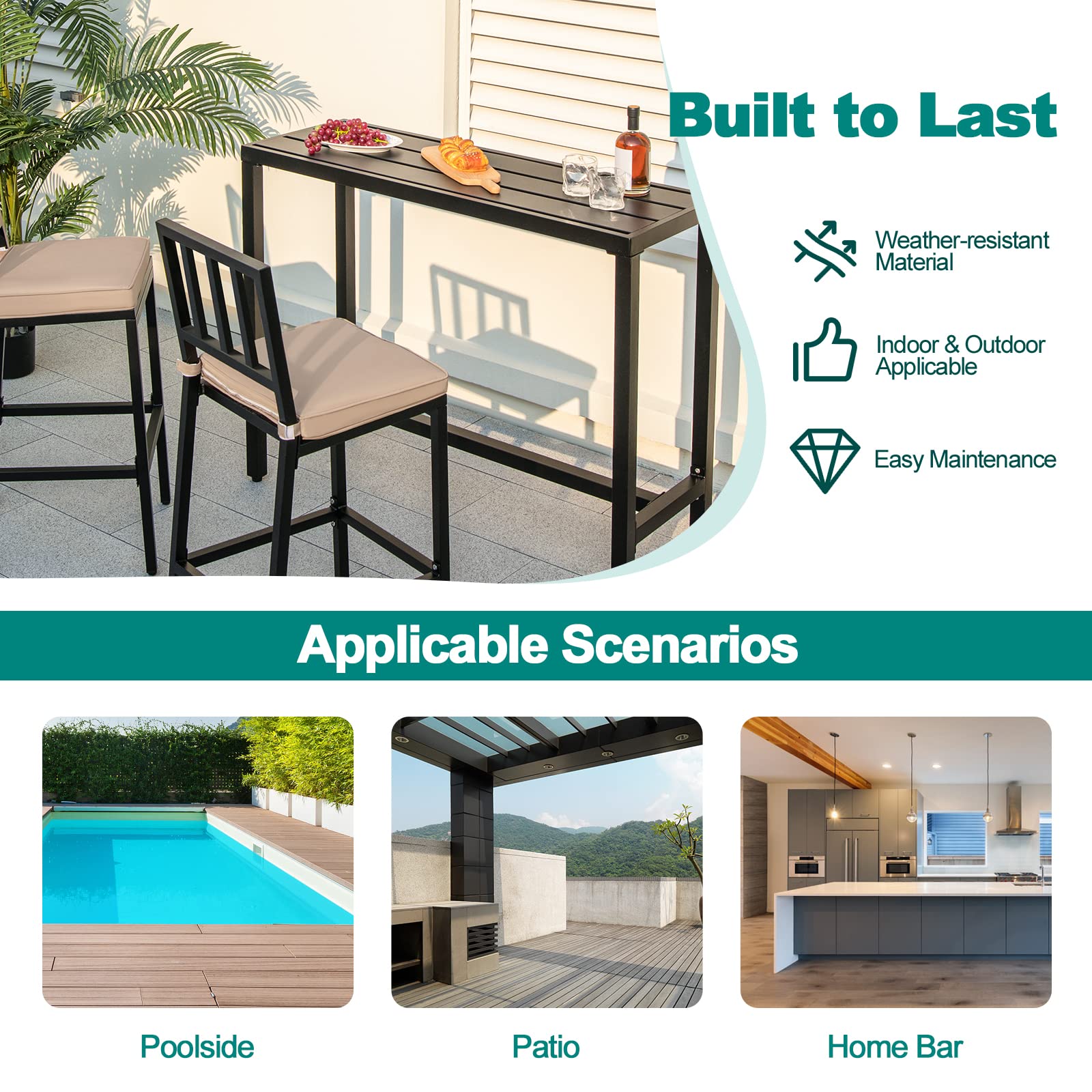 COSTWAY scale comparison with chair showing table size and space-saving footprint
