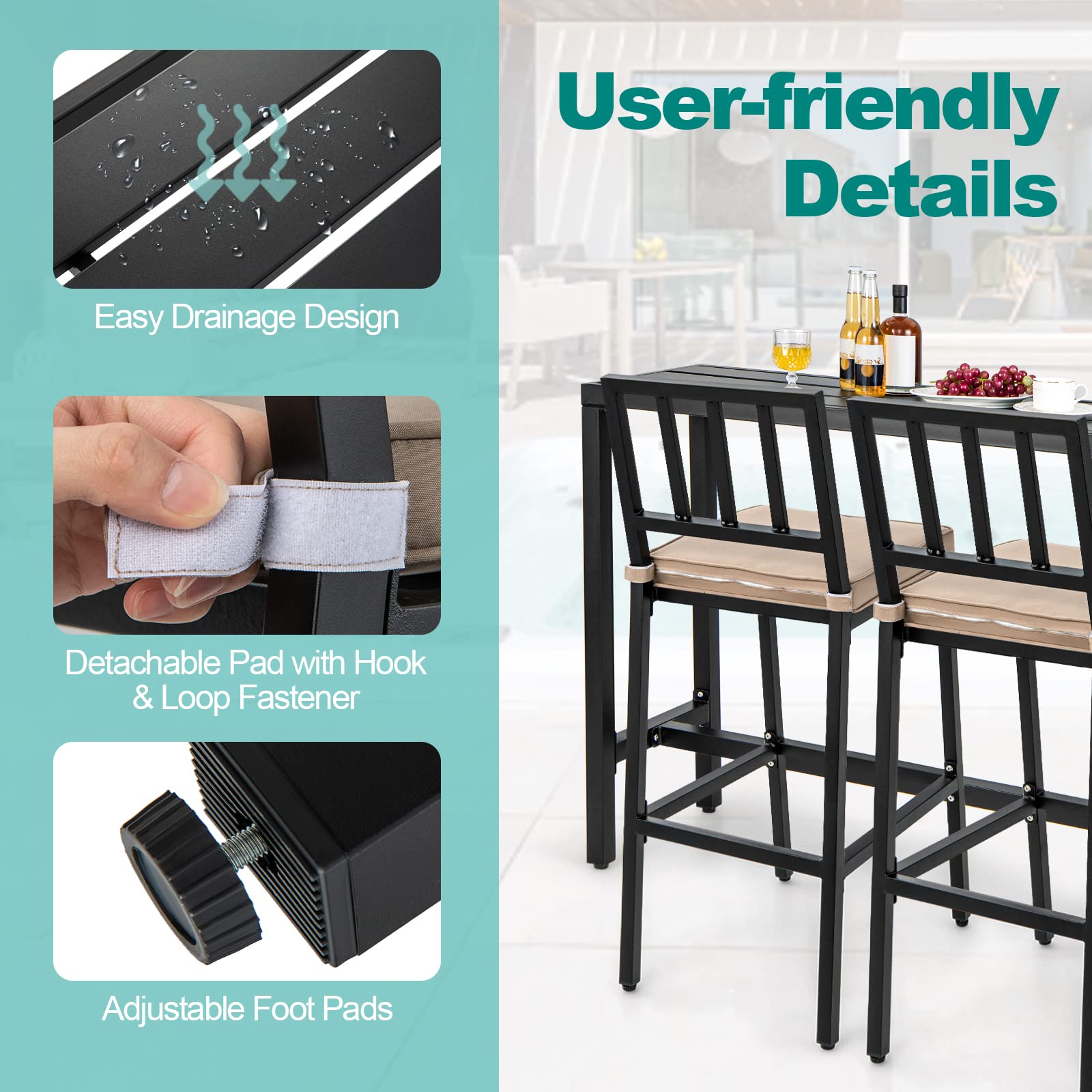 COSTWAY tabletop edge showing drainage surface for easy outdoor cleaning