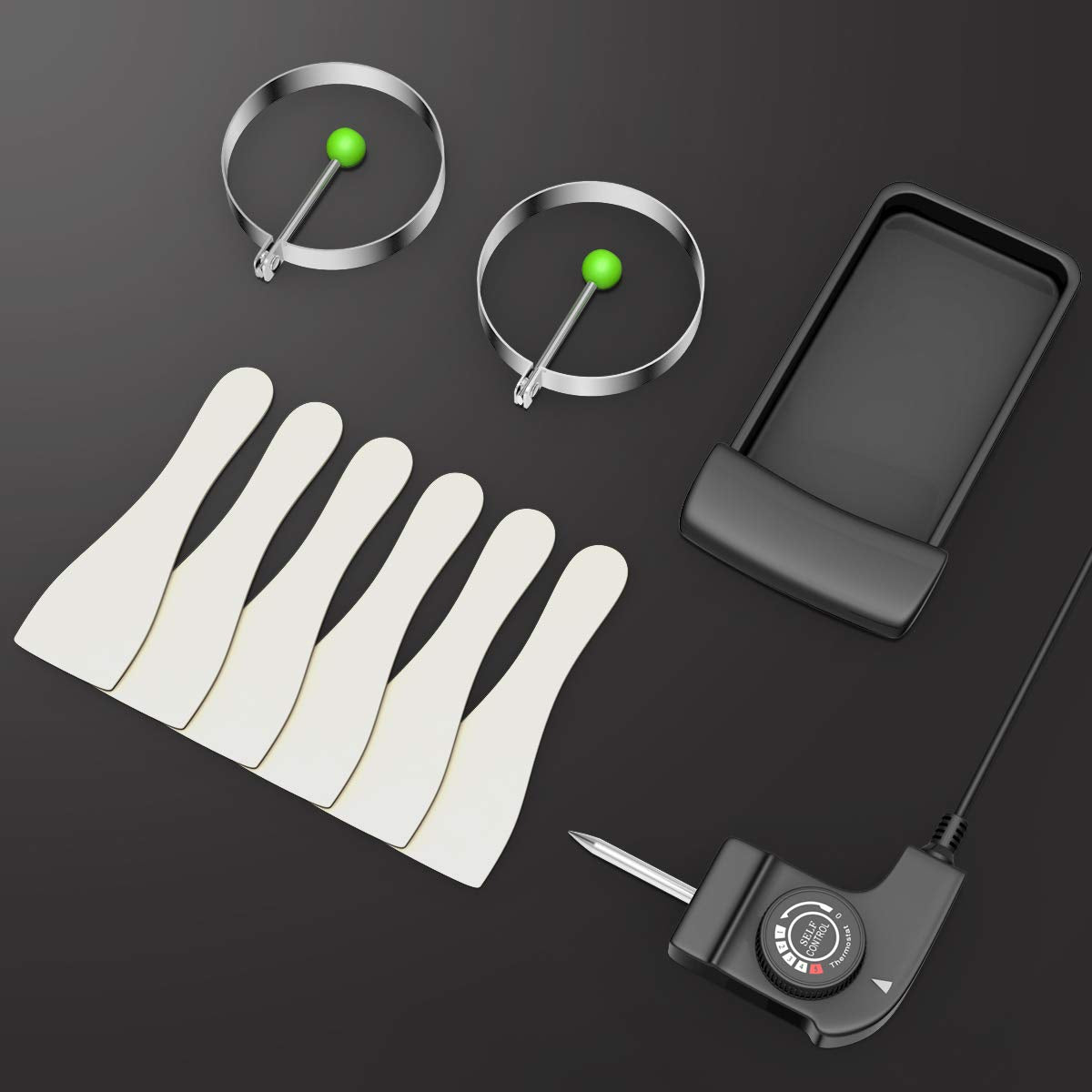 Costzon accessories including wooden spatulas and egg rings for convenient meal prep