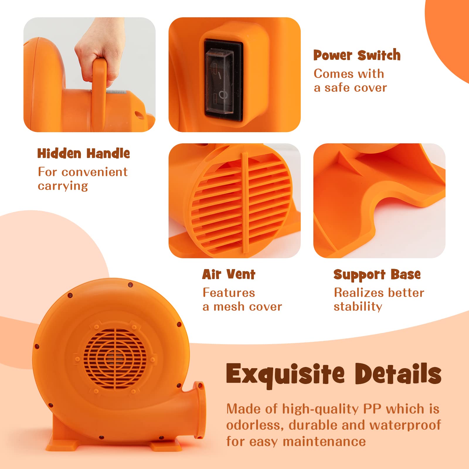 Costzon blower inflating a bounce house showing fast inflation benefit