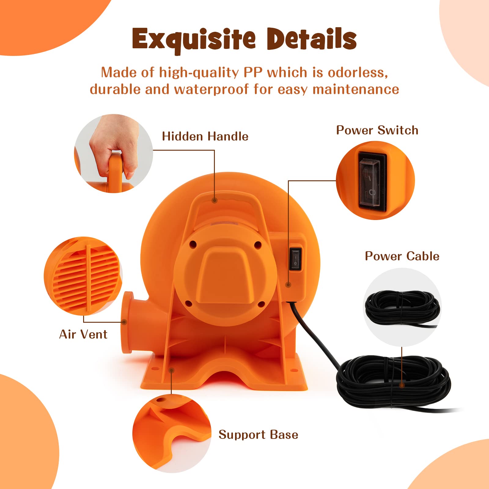 Costzon blower beside measuring tape showing compact size and storage benefit