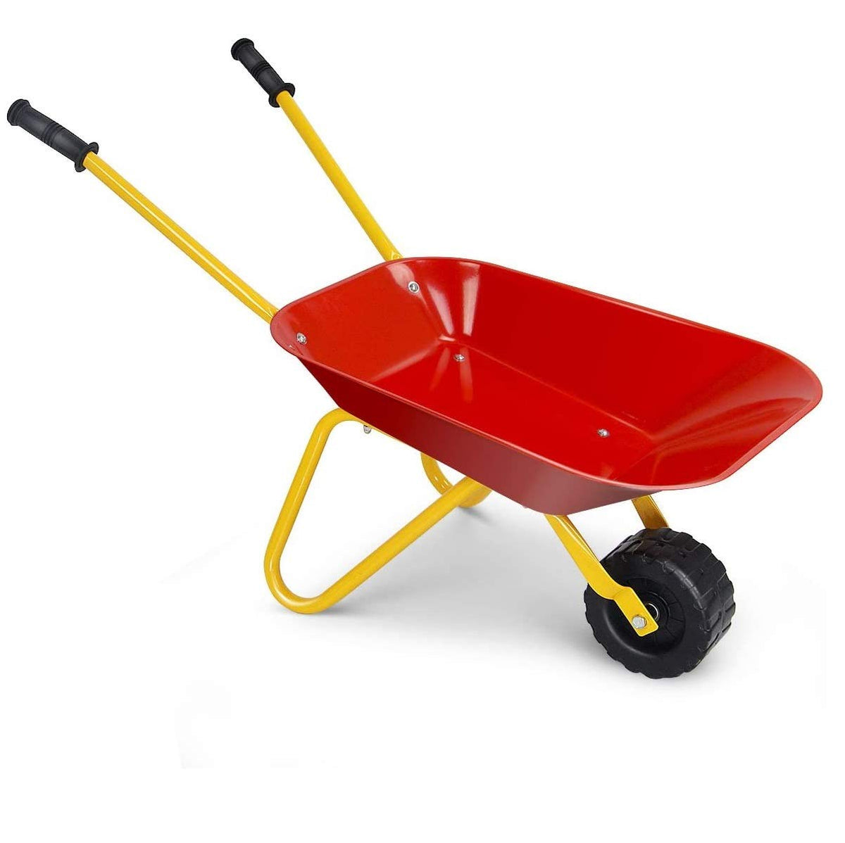 Costzon front view of red kids wheelbarrow showing durable frame and tray benefit