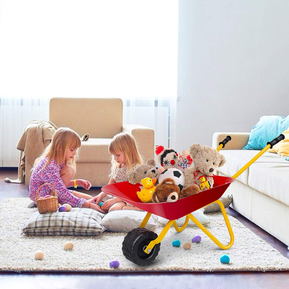 Costzon wheelbarrow used in snow highlighting all-season play and durability benefit