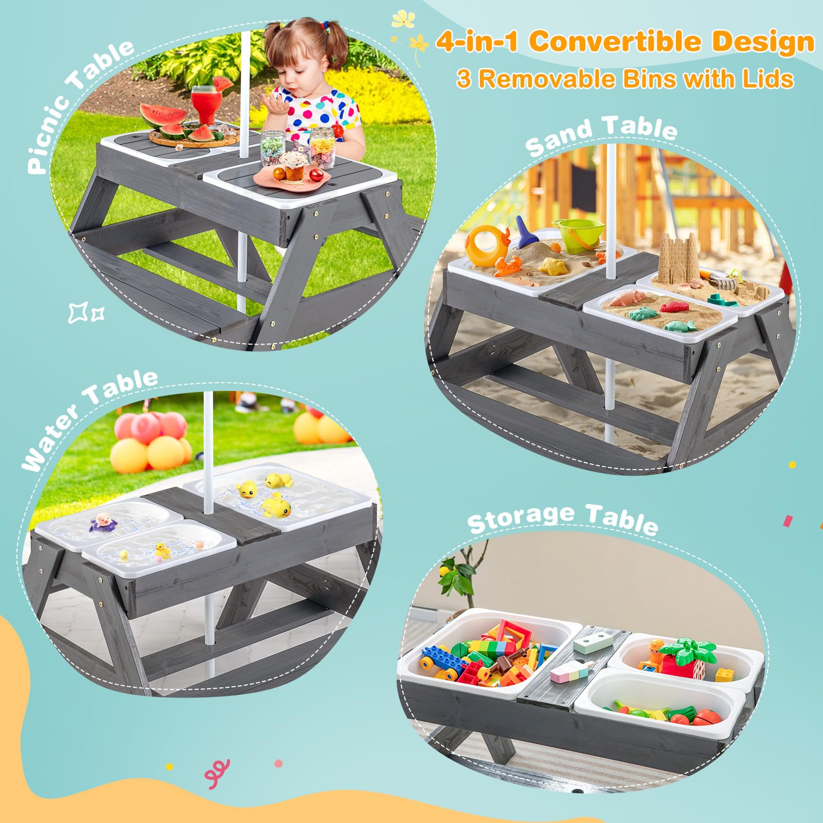 Costzon removable bins close-up showing easy conversion and simple storage benefit