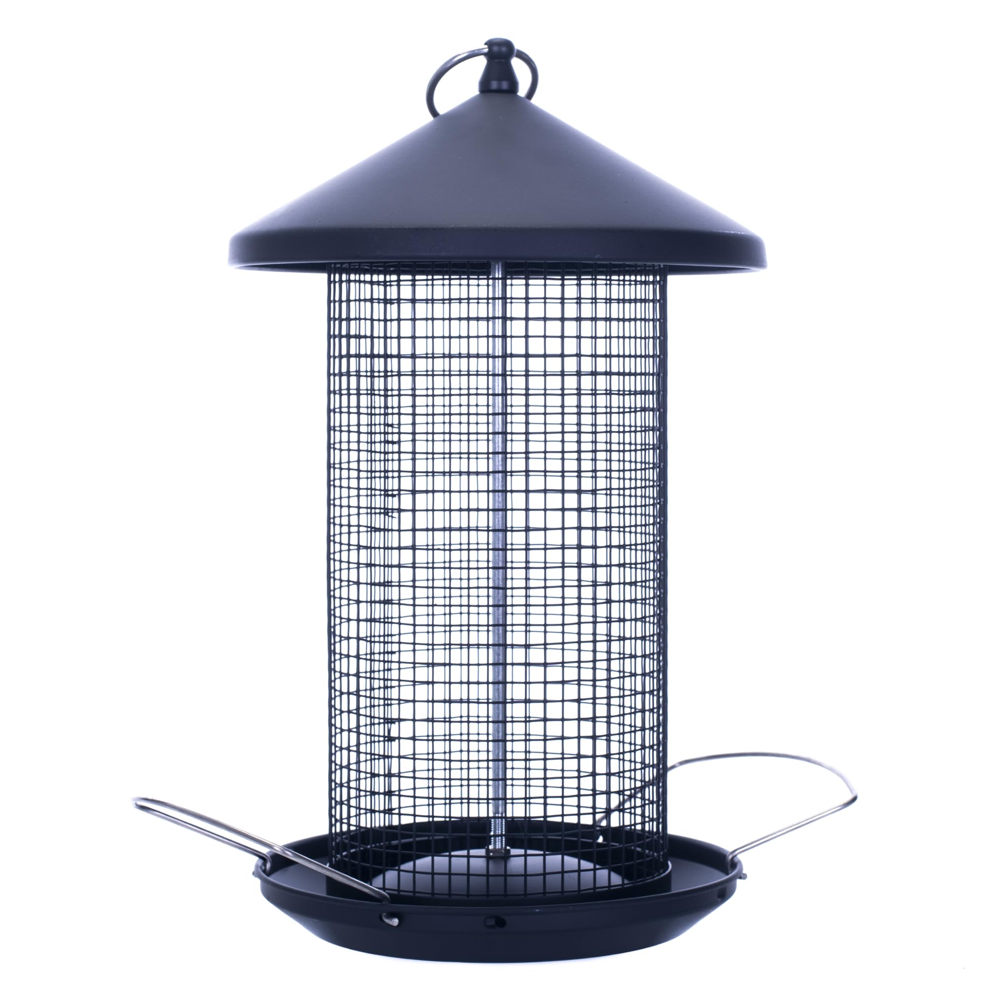 Cottage Garden front view of matte black feeder showing sturdy build and easy refilling