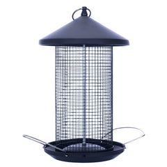 Cottage Garden front view of matte black feeder showing sturdy build and easy refilling