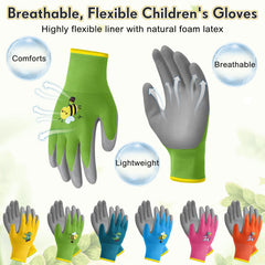 Child wearing Cotwinter gloves while planting demonstrating safe hands-on use