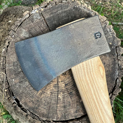 Council Tool hickory handle close-up showing grain and ergonomic curve for control
