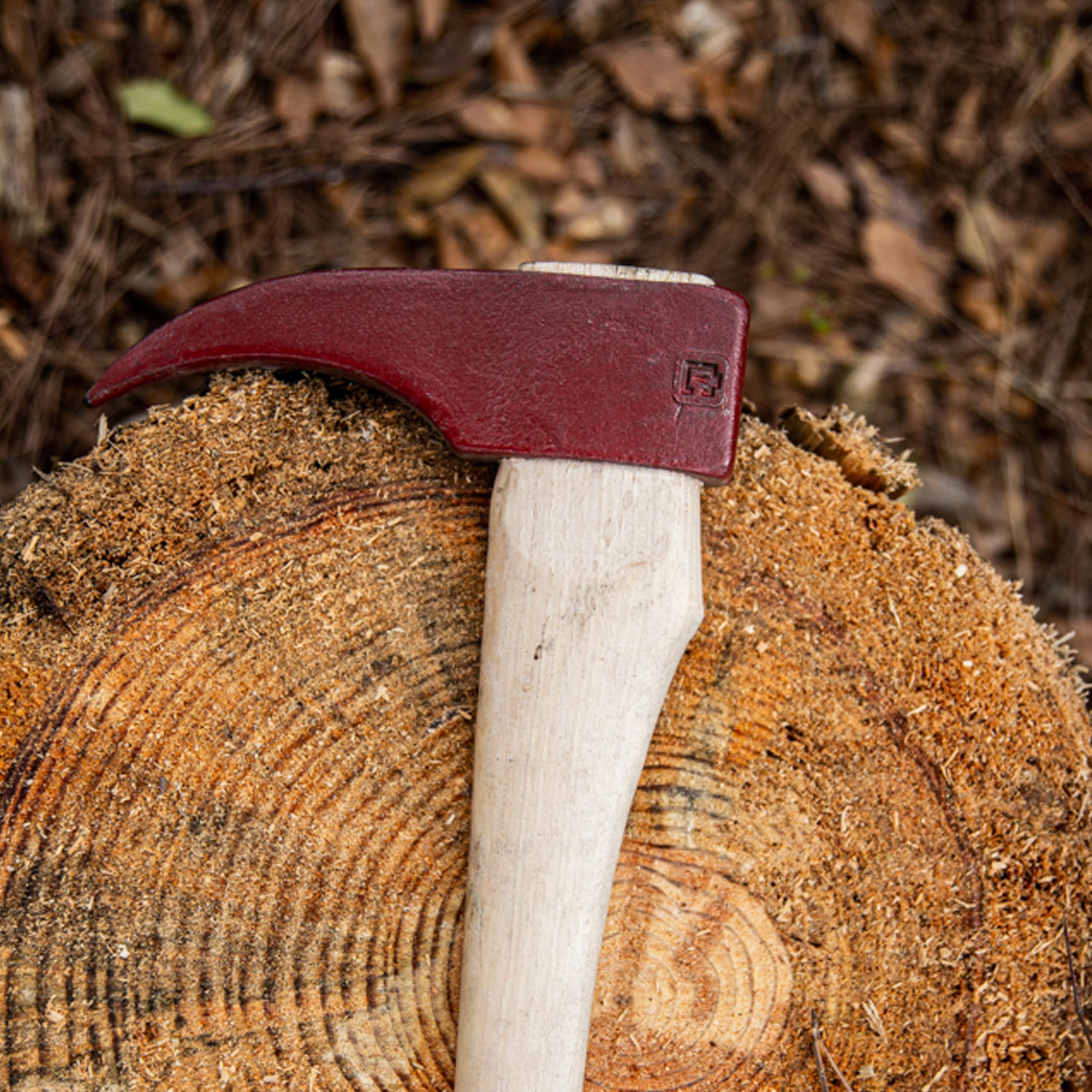 Close-up of Council Tool forged steel head highlighting heat-treated hook for secure wood grip