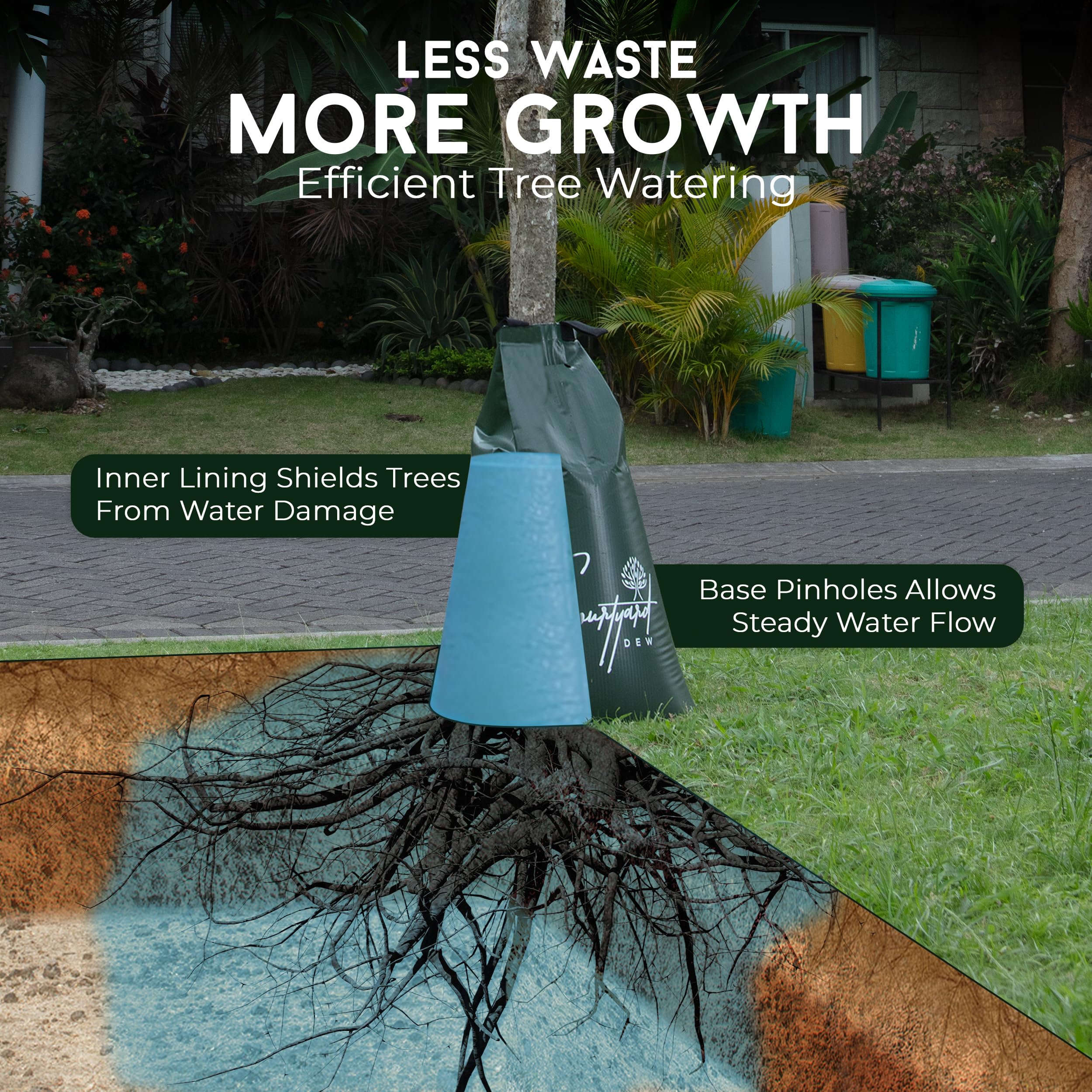 Courtyard Dew being filled from garden hose, fast refill reduces effort