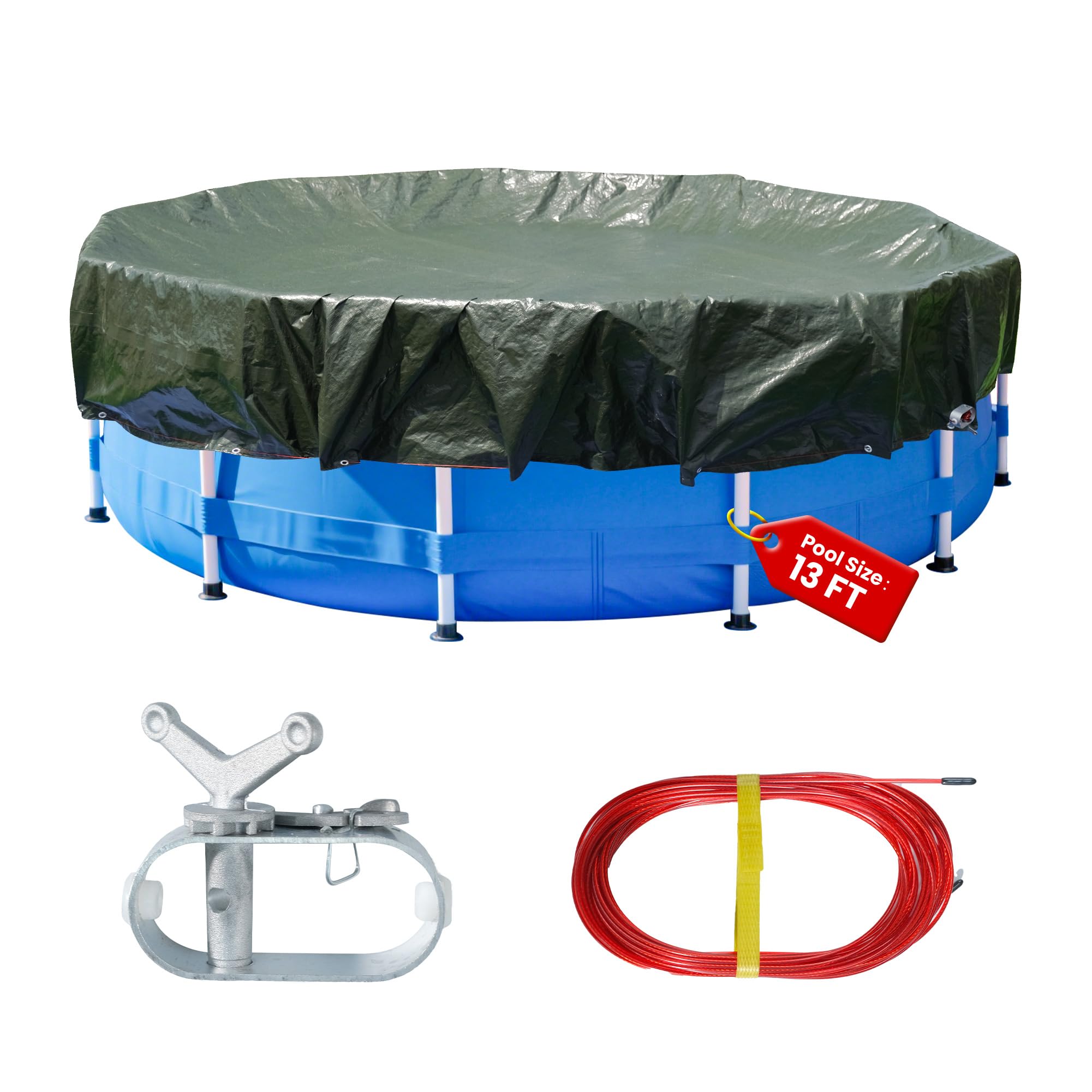 COVALL front view of 16ft pool cover package showing durable design and fit benefit