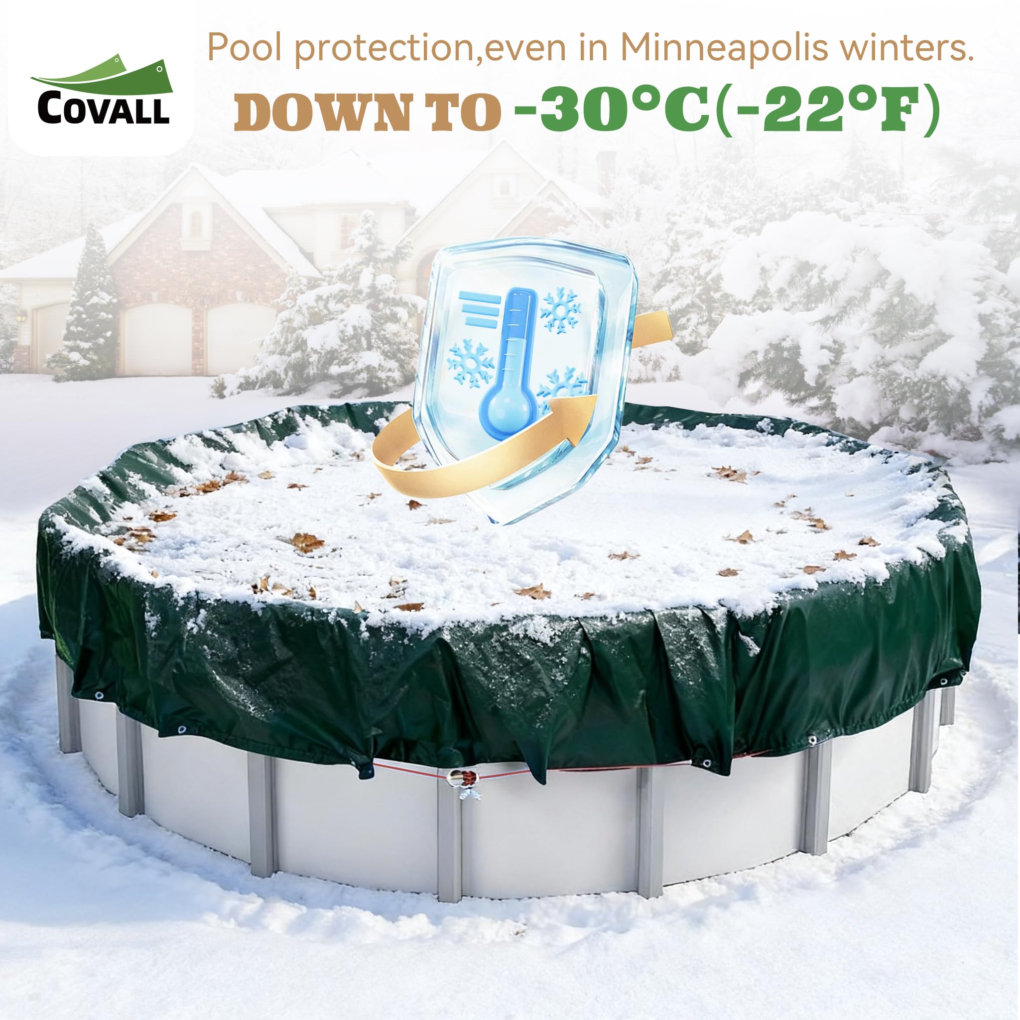 Covall cover laid beside a shoe for scale demonstrating 18ft size and ample overlap