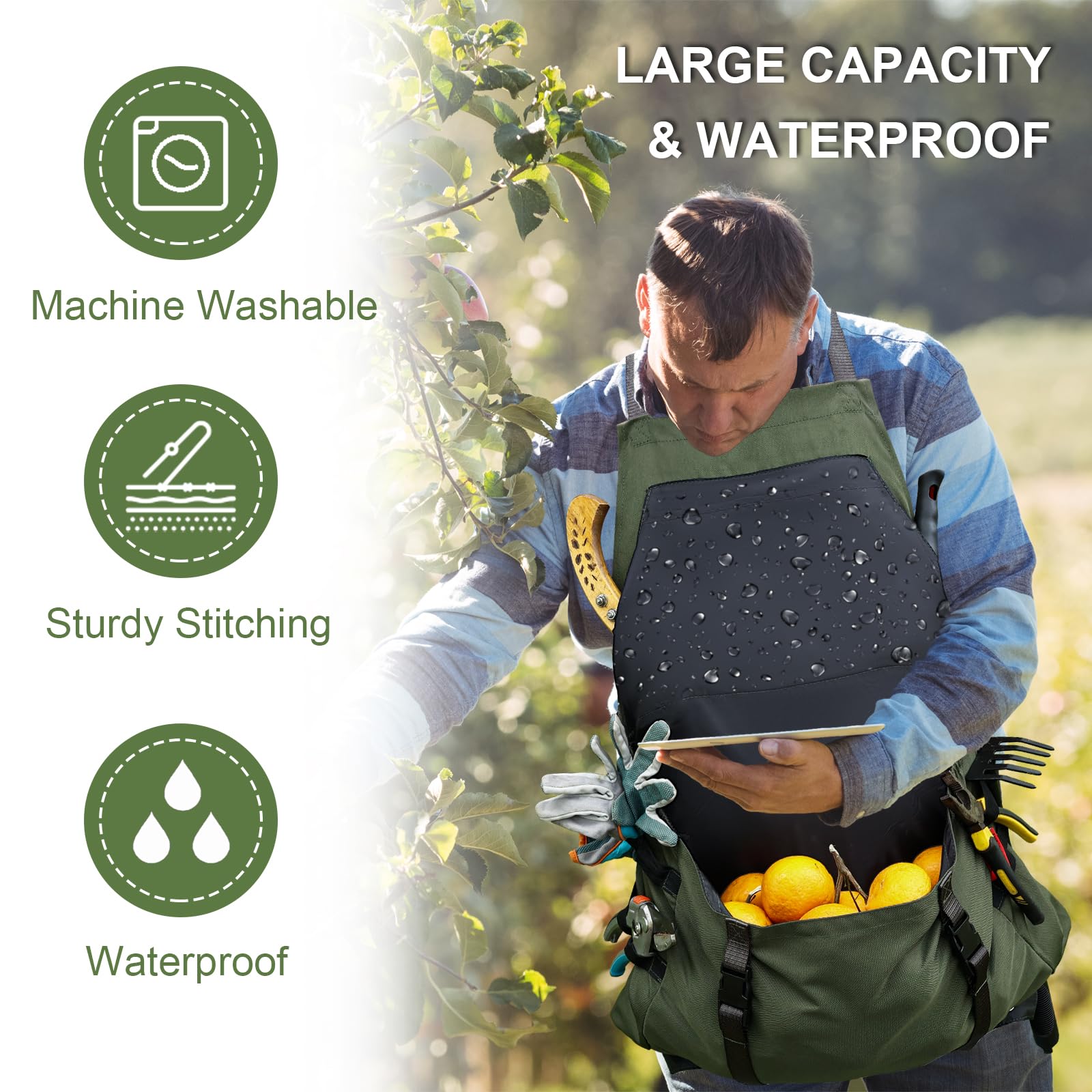 Cover Geny harvest pocket filled with produce showing increased carrying capacity