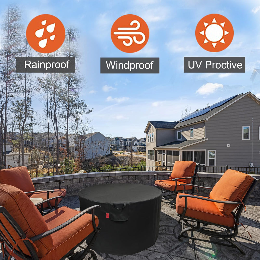 Cover Geny in patio setting protecting fire pit from rain and sun exposure