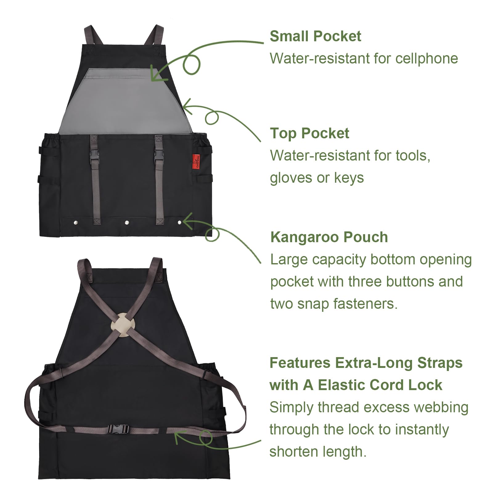 Cover Geny apron beside a harvest basket demonstrating larger pocket capacity advantage