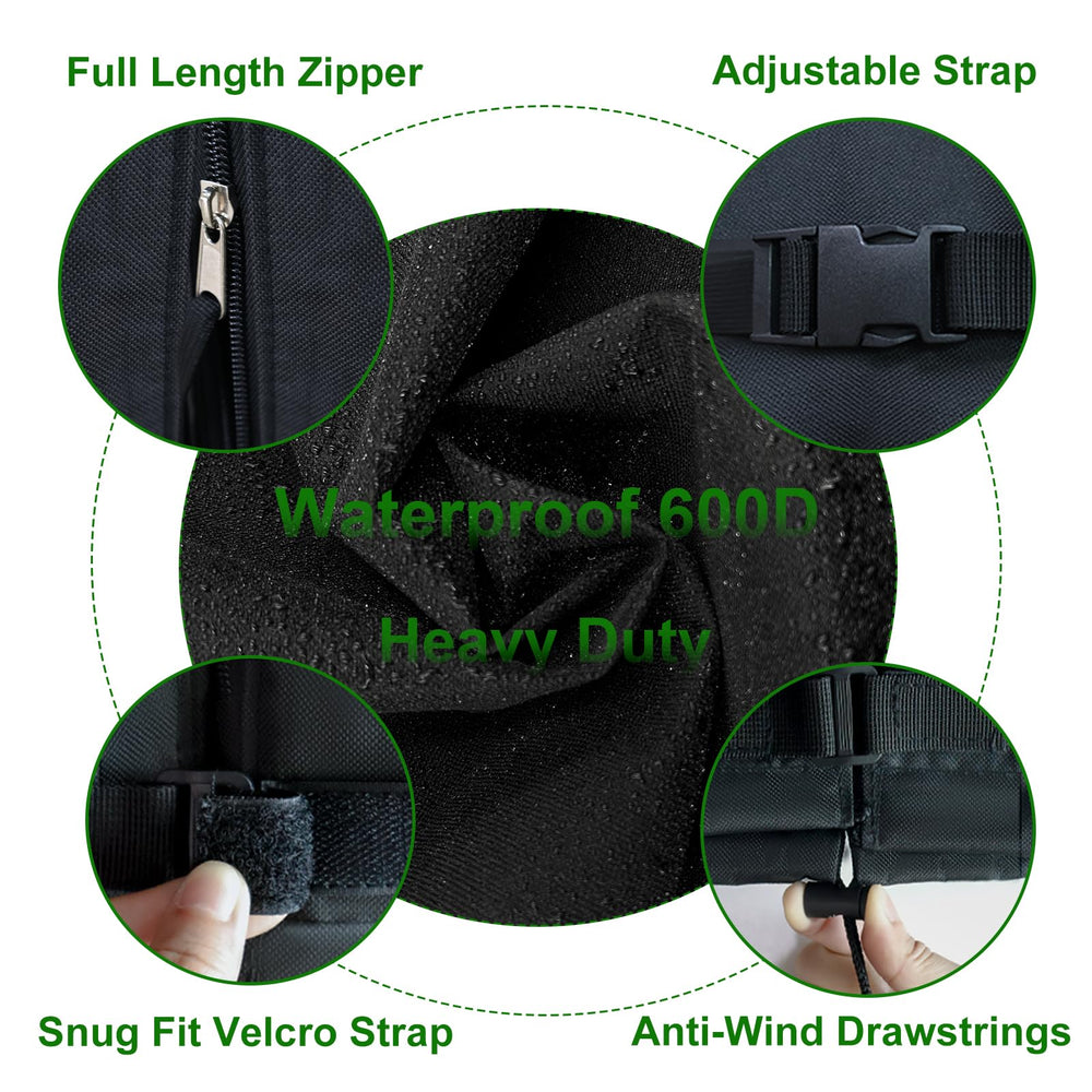 Cover Geny adjustable center strap and dual-toggle hem cord secured, keeping cover wind-resistant