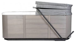 Cover Valet under-spa mounting plate close-up demonstrating secure attachment