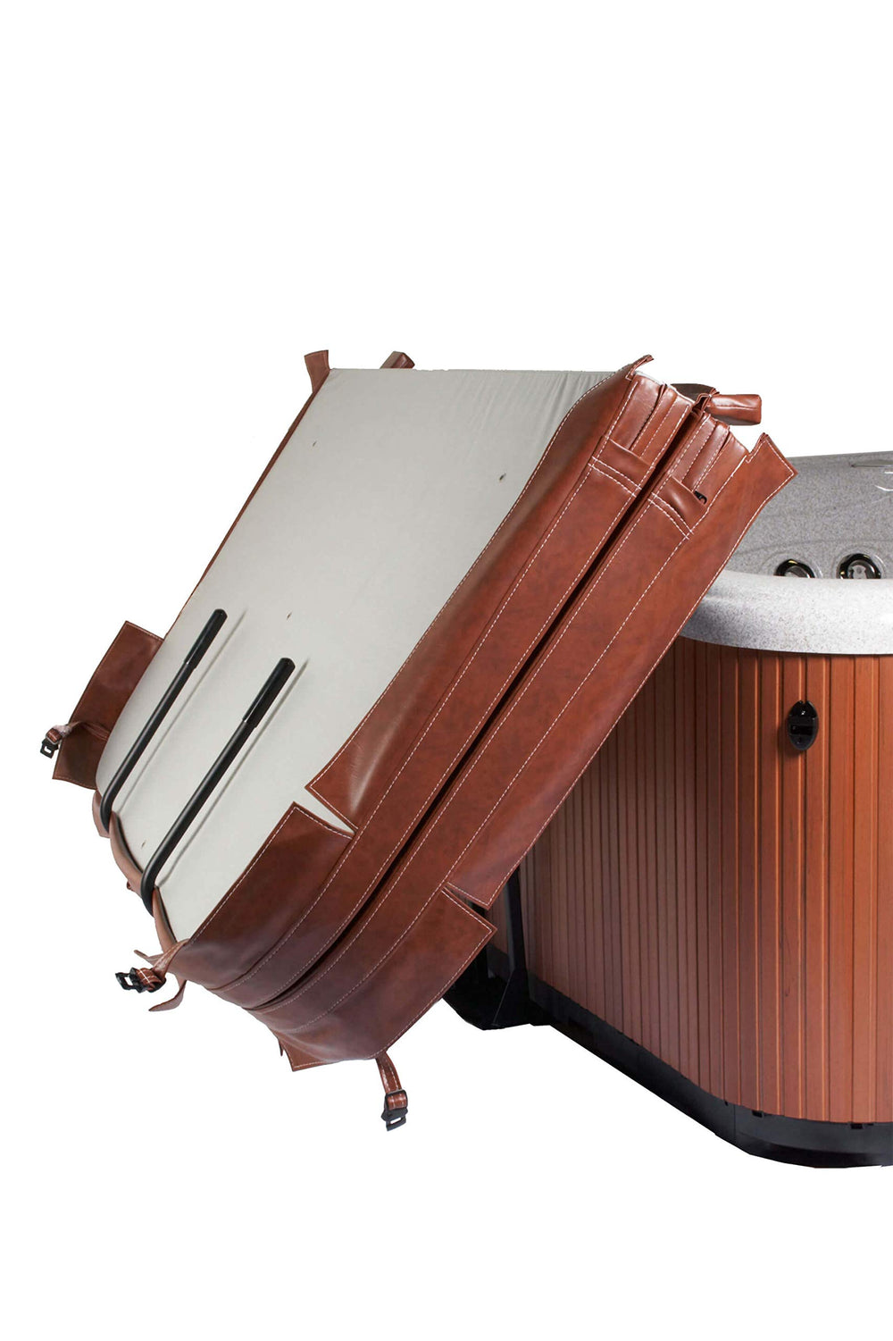 Cover Valet lifting a spa cover in use demonstrating effortless one-person operation benefit