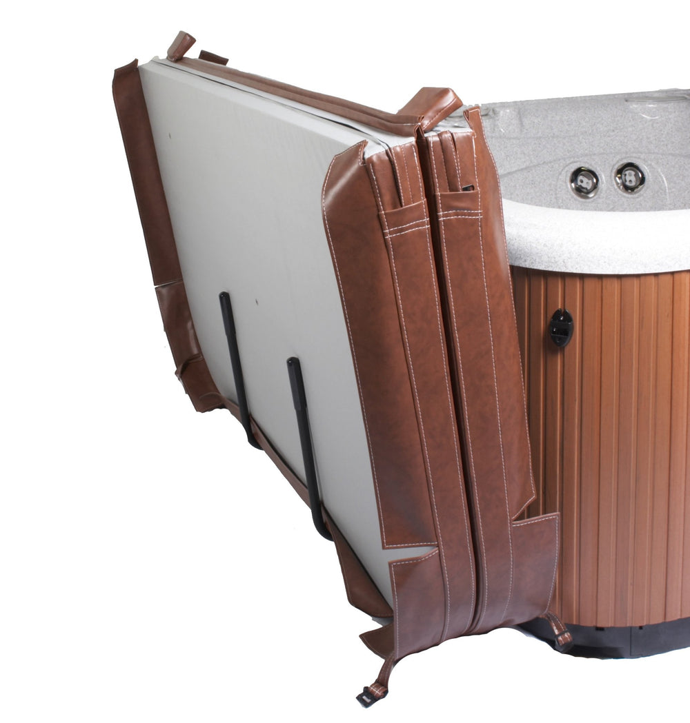 Cover Valet NP509 installed on spa side demonstrating no-drill under-mount protection benefit