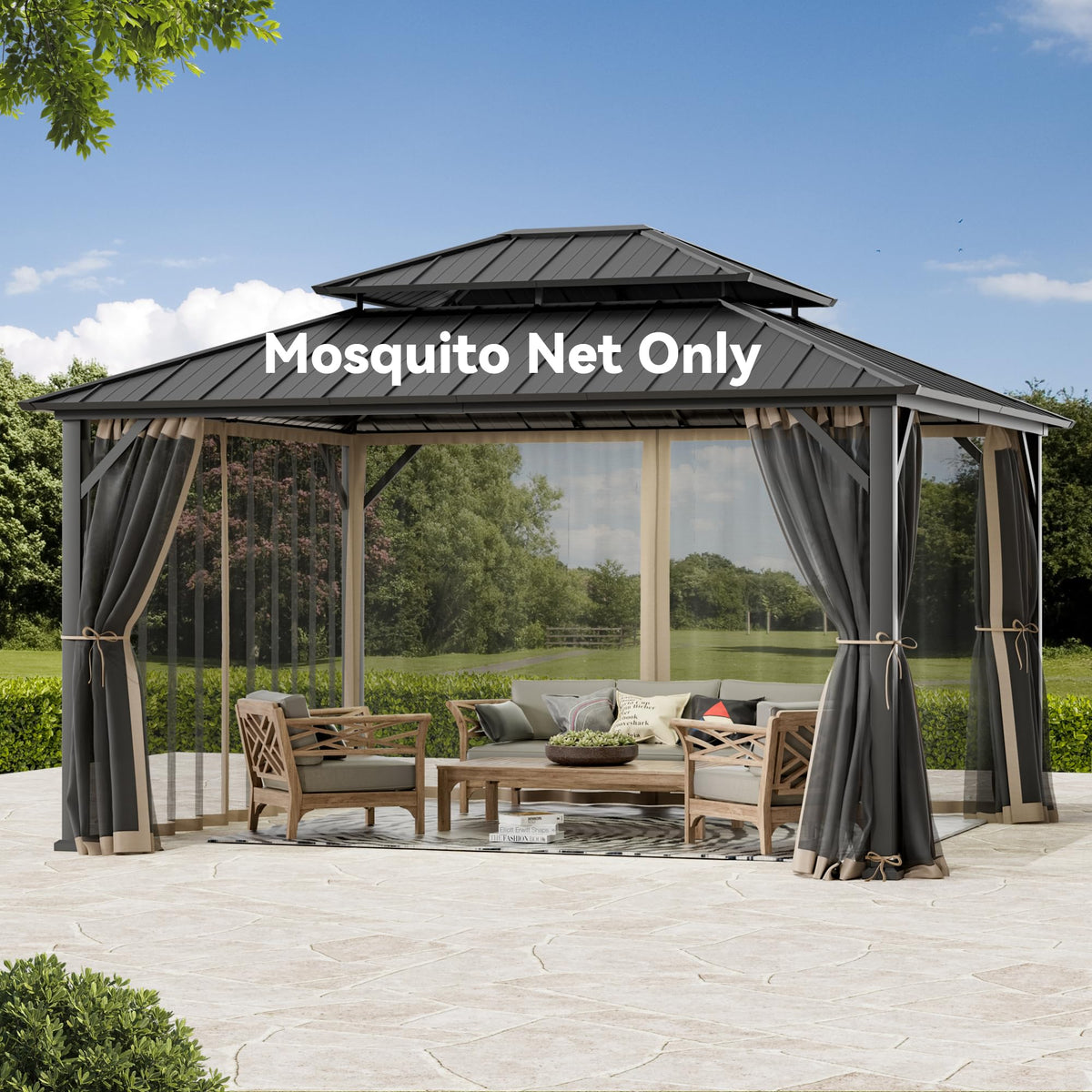 Covered Outdoor front view of 12x14 sidewall set showing full coverage and protection