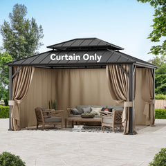 Covered Outdoor front view of packaged 4-panel curtains showing organized panels and labels for easy replacement