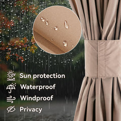 Covered Outdoor sliding hook and loop attachment demonstrating quick, universal mount