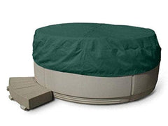 Covermates front view of green round 80x14 cover showing full protection and curb appeal