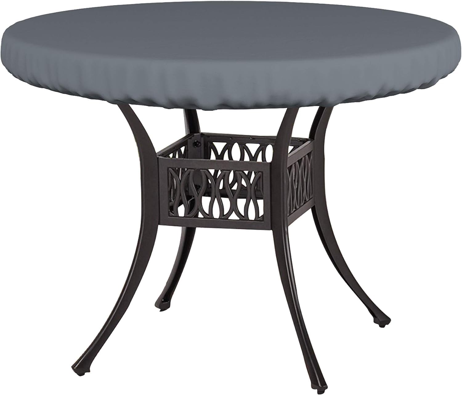 Covers & All front view showing full round table cover protecting furniture
