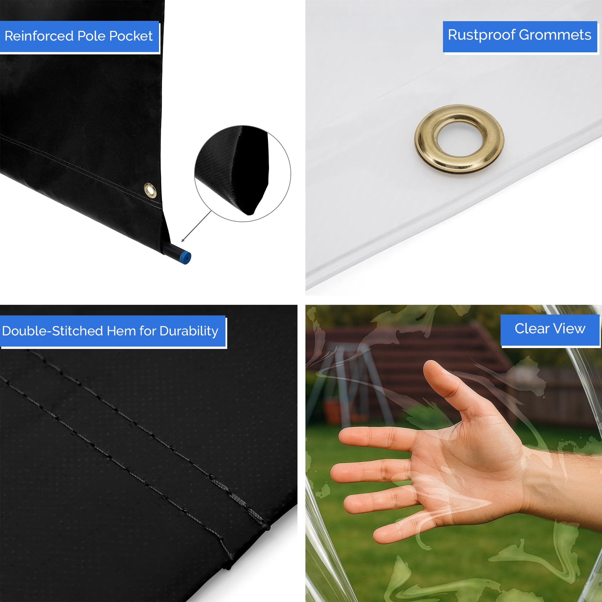 Covers & All brass grommets close-up showing rust-resistant durable hanging points