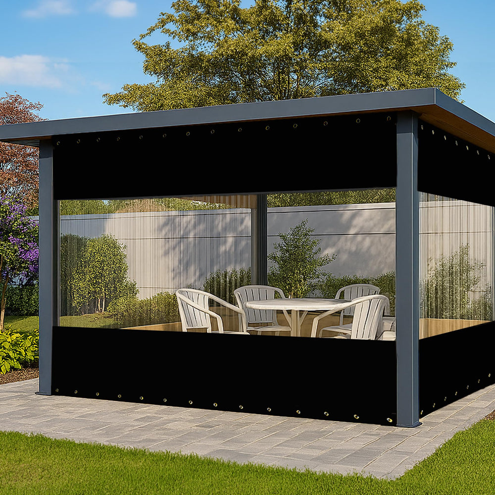 Covers & All front panel curtain displayed flat showing full clear coverage and protection