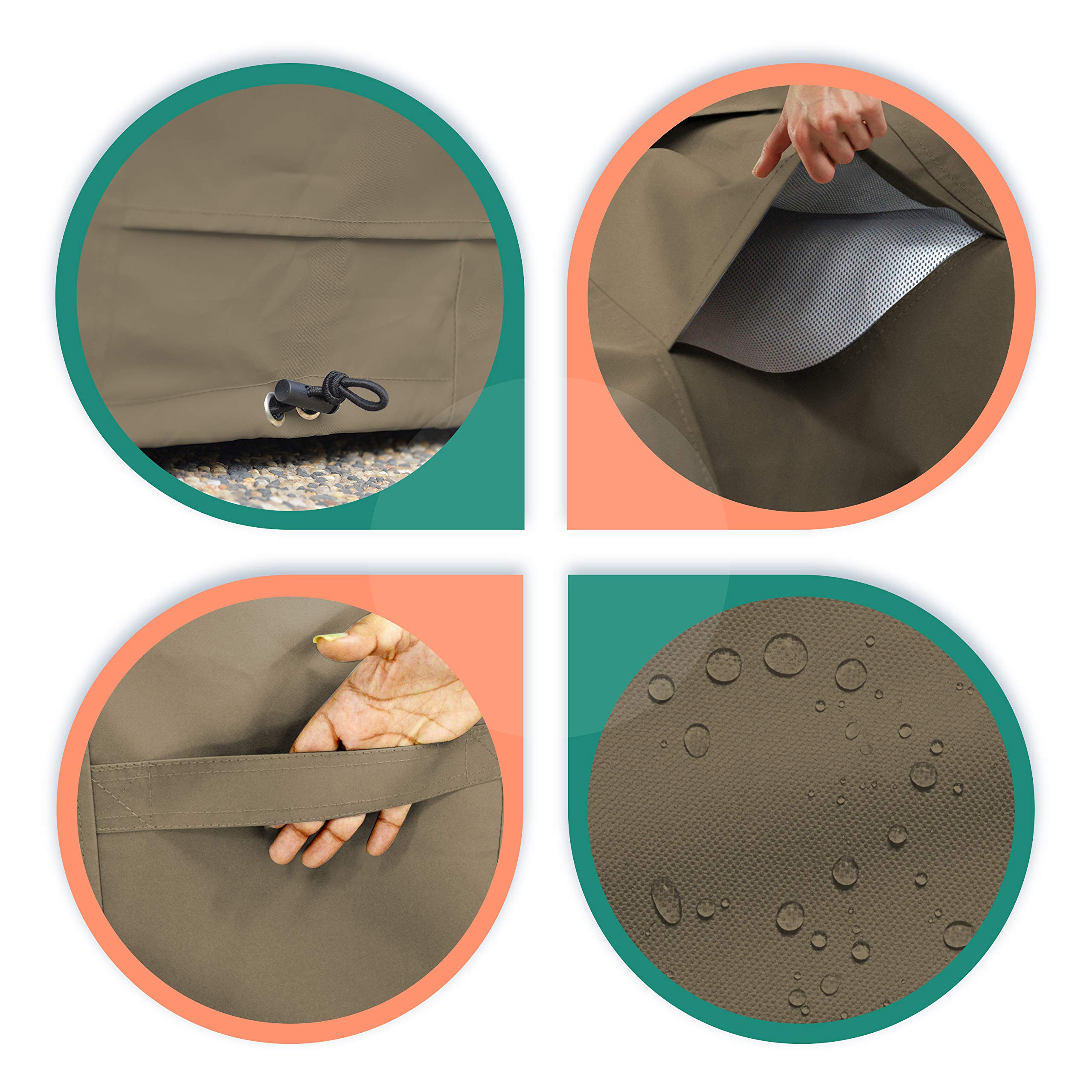 Covers & All outdoor evening patio scene showing neutral beige blend — enhances decor