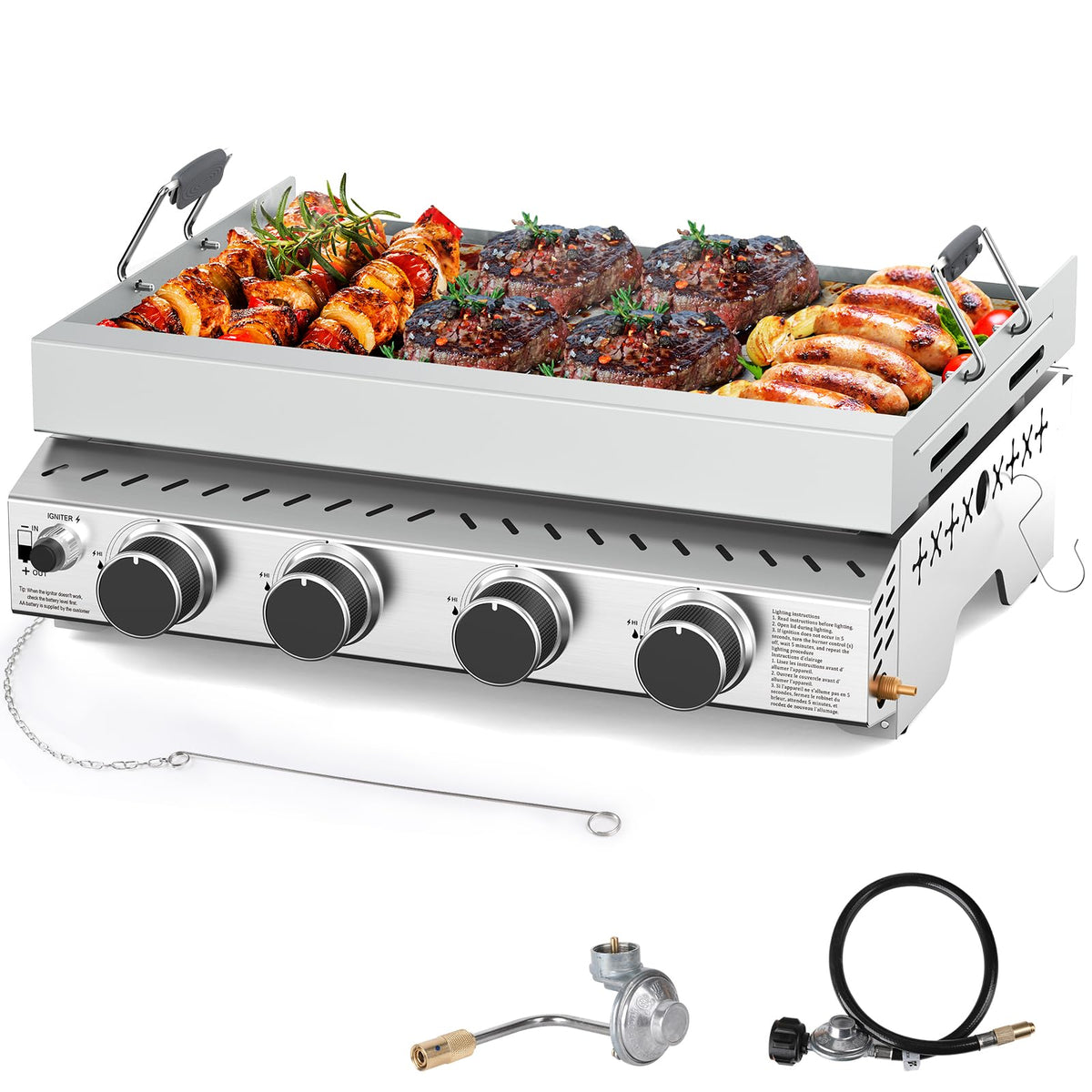 COWSAR front view showing full stainless steel griddle and cooking surface benefit durable construction