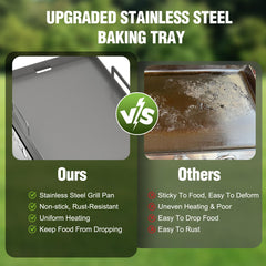 COWSAR griddle surface with food demonstrating even cooking and searing performance
