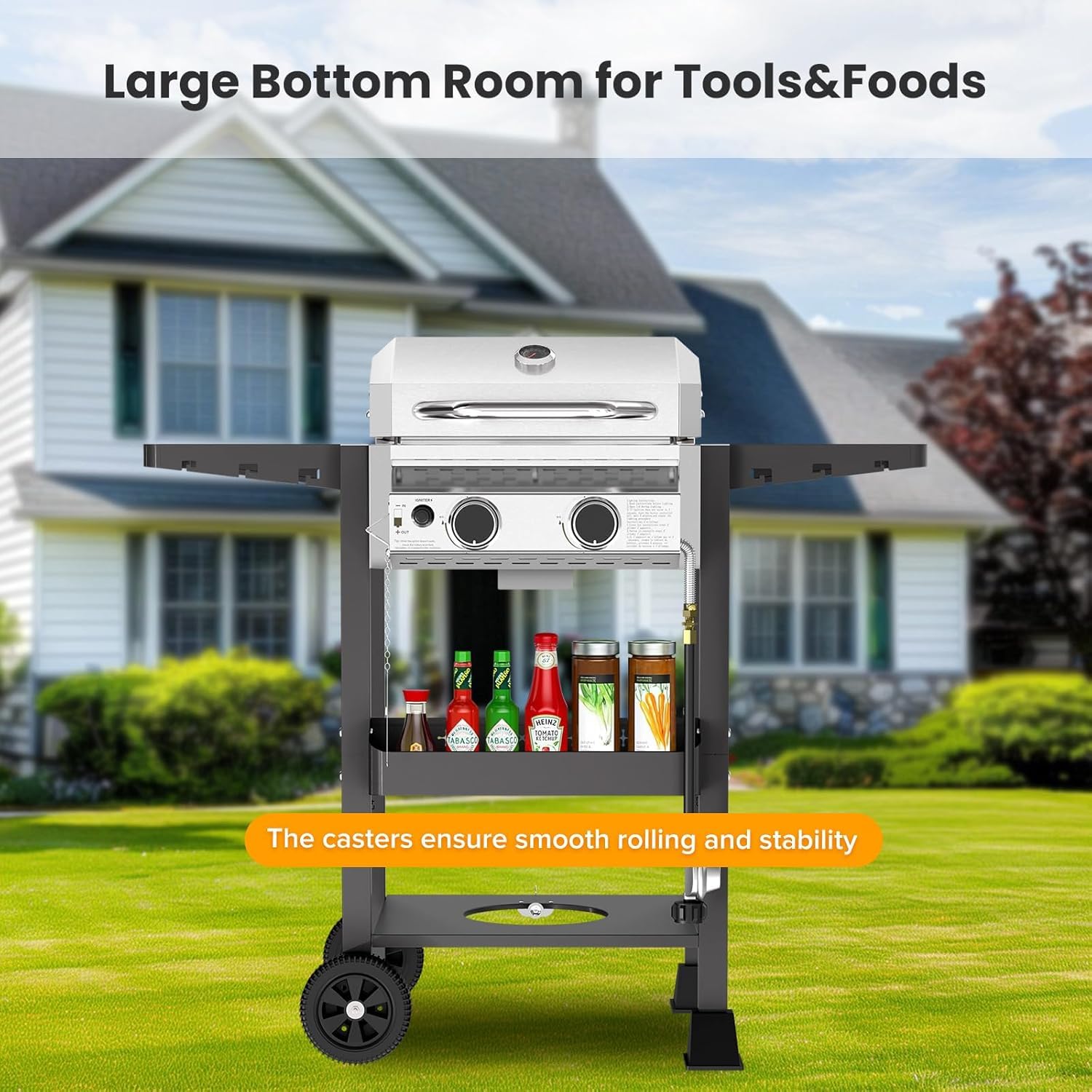 COWSAR removable drip tray pulled out for quick cleaning and safer grilling