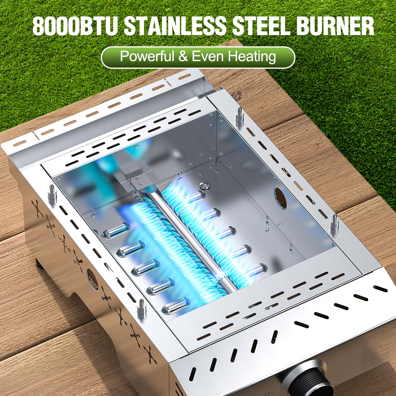 COWSAR dual side shelves and burner controls showing convenient prep and temperature control