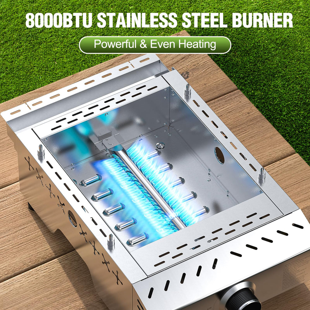 COWSAR dual side shelves and burner controls showing convenient prep and temperature control