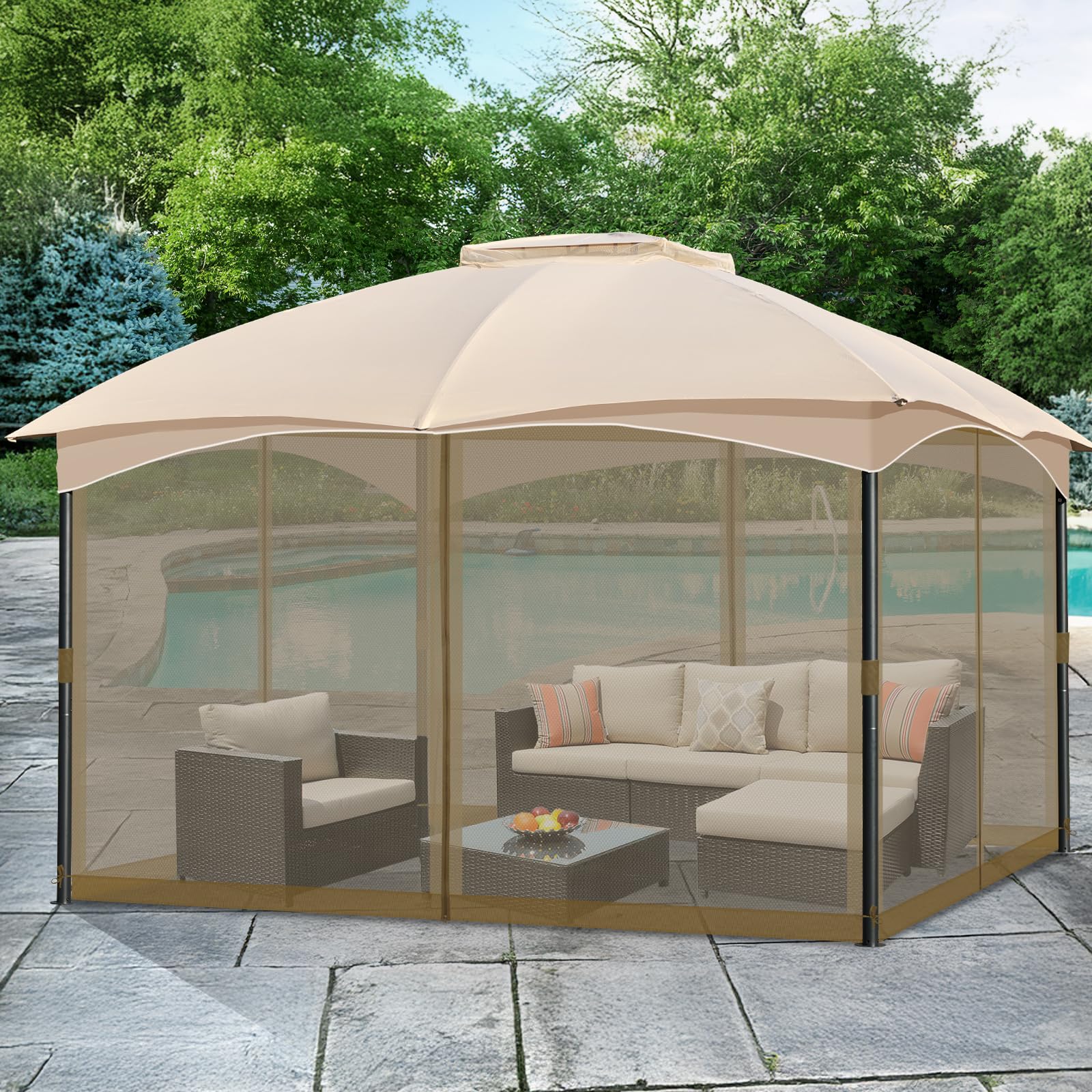 COWVIE installed on patio at dusk showing comfortable insect-free outdoor living