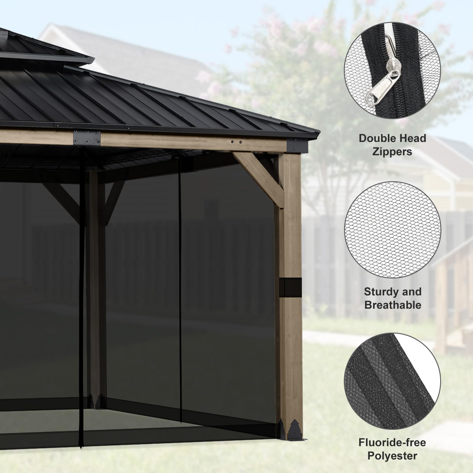 COWVIE netting installed on a gazebo in yard showing insect-free outdoor comfort