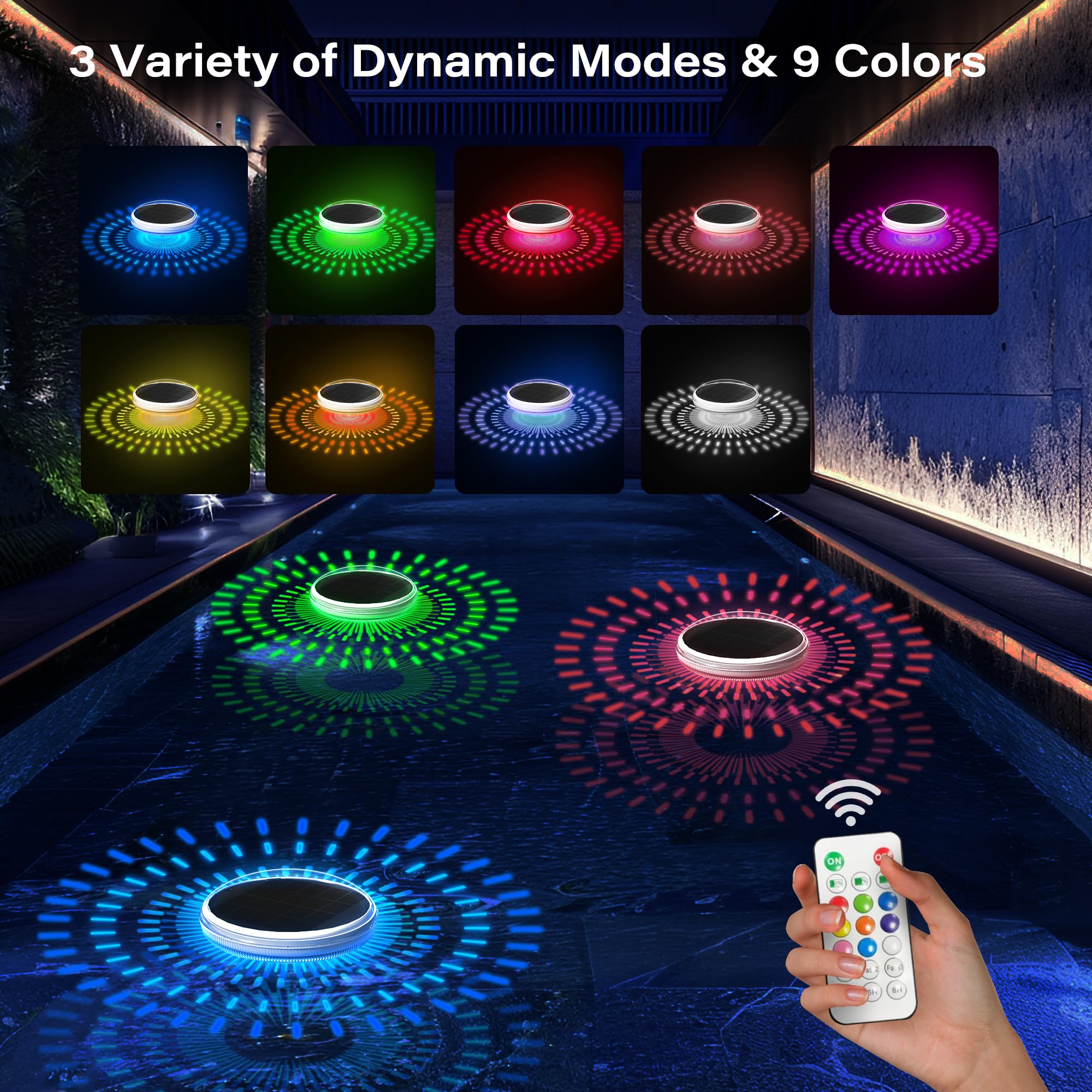 COXSENI floating lights in a pool demonstrating safe submersible glow