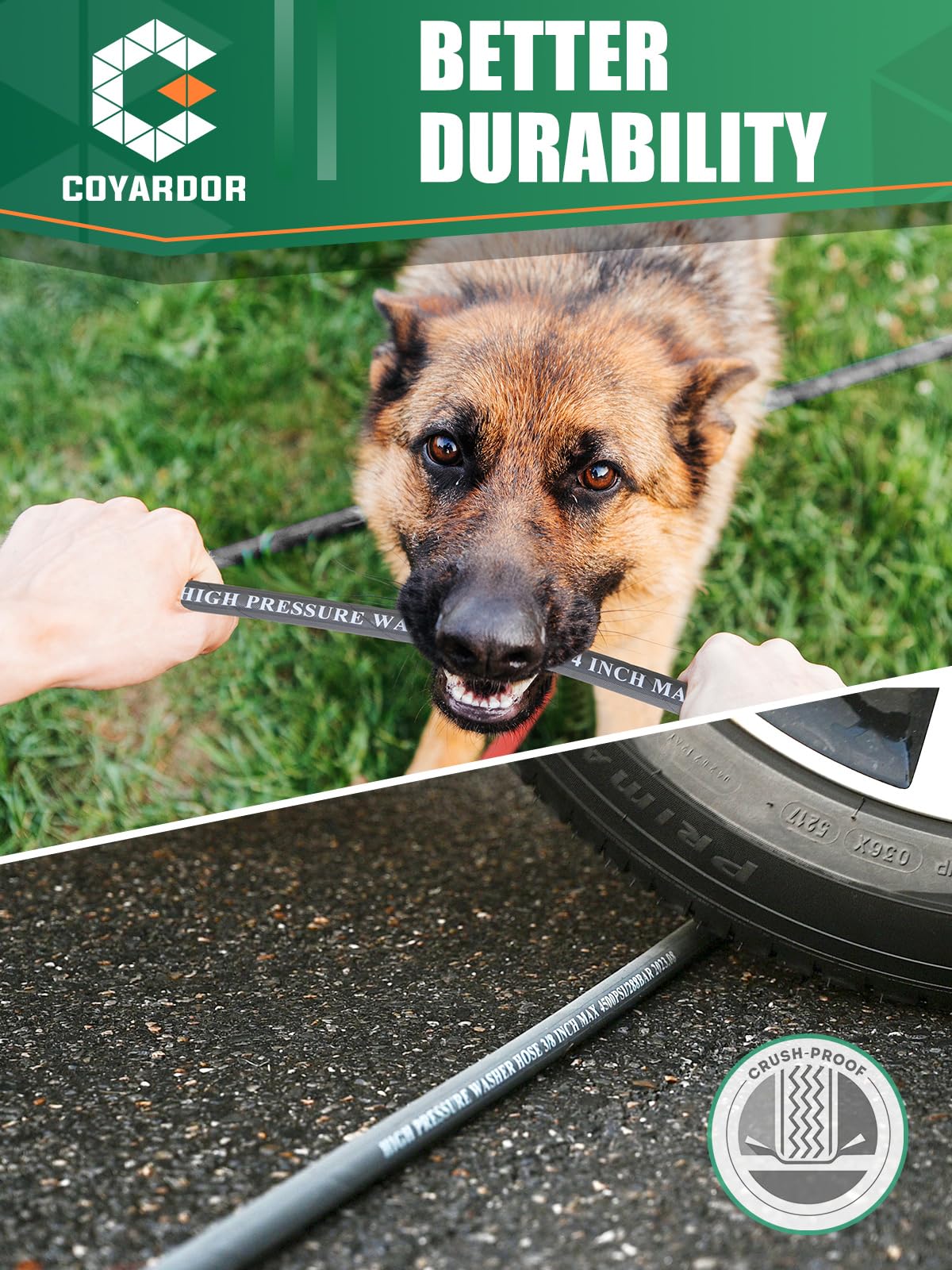 coyardor coiled on a hose reel demonstrating easy storage and space-saving benefit