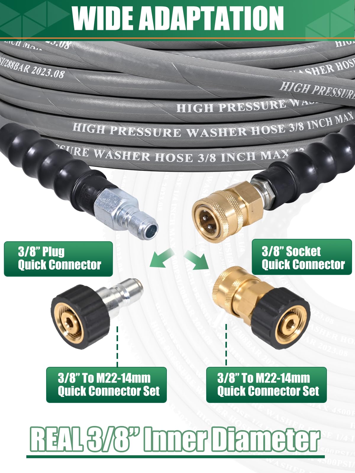 coyardor hose next to measuring tape showing 150-foot length for extended access