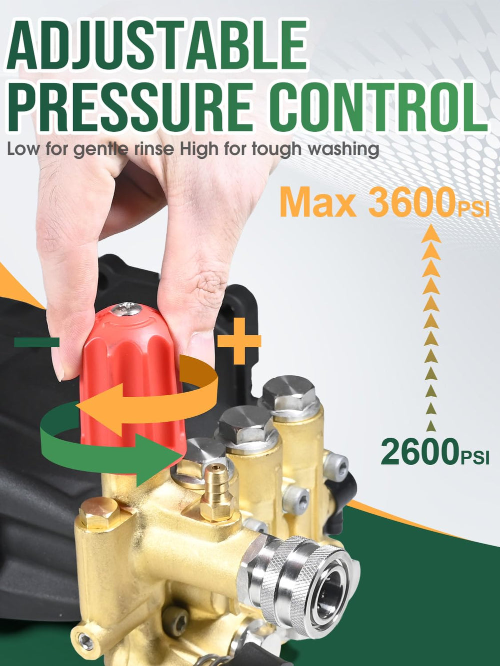 coyardor red unloader knob closeup for adjustable pressure control benefit