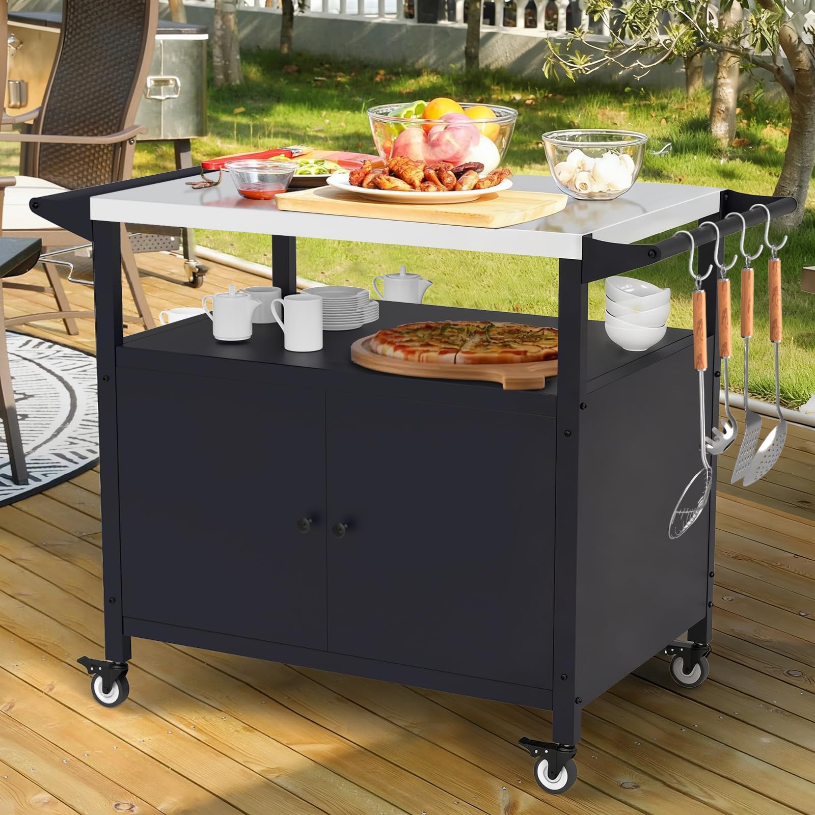 COZEER front view of grill table showing durable design and prep space