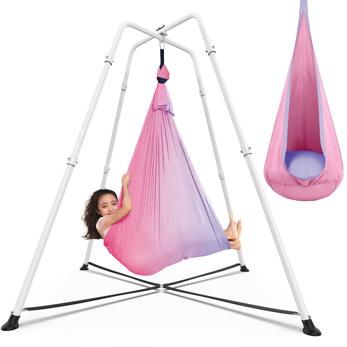COZEER front view of X-stand showing both swings and stable base benefit