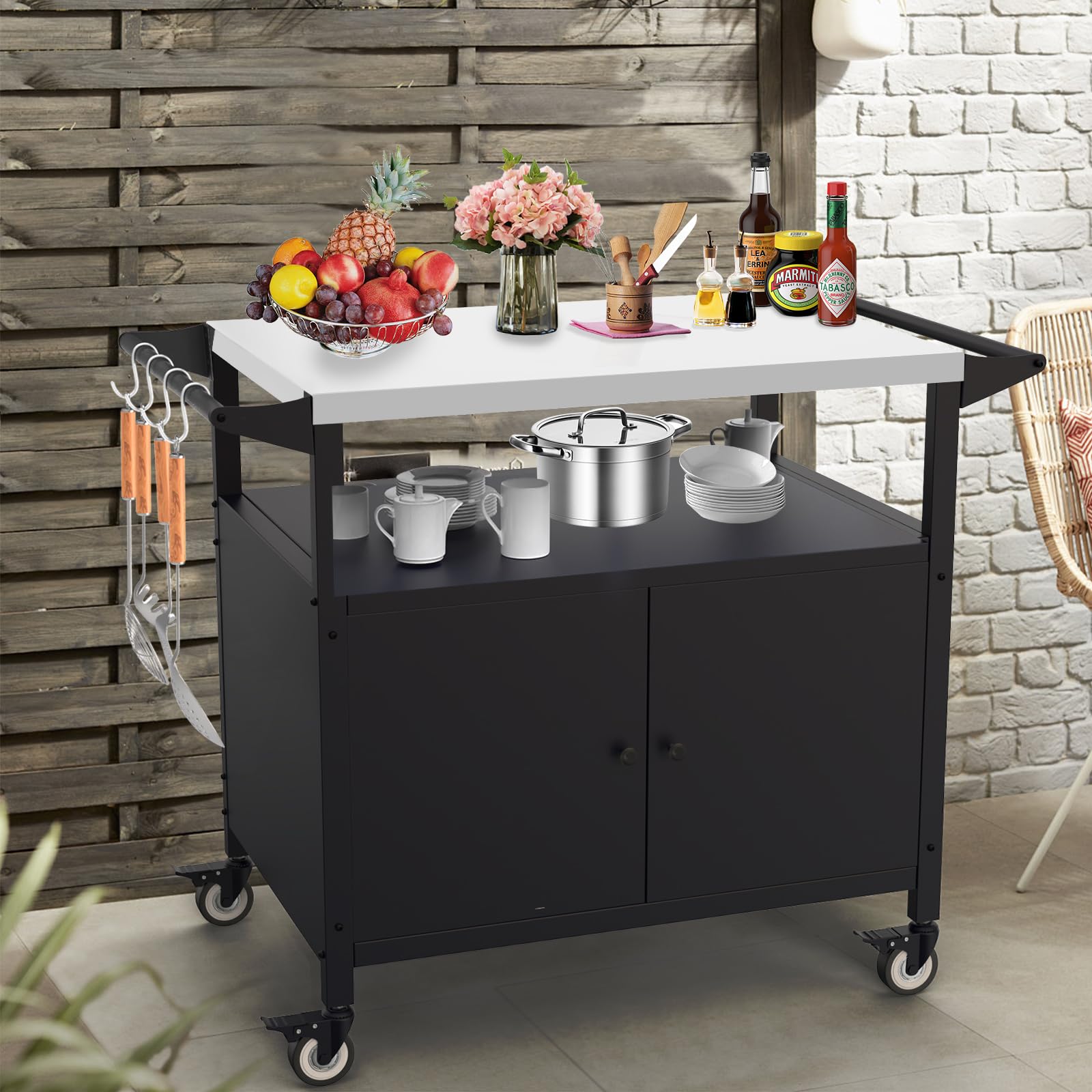 COZEER grill table in backyard setup for convenient outdoor entertaining